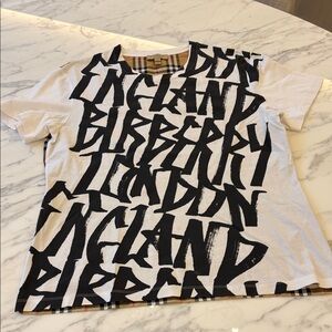 Burberry White Tee with Black Graphic Print